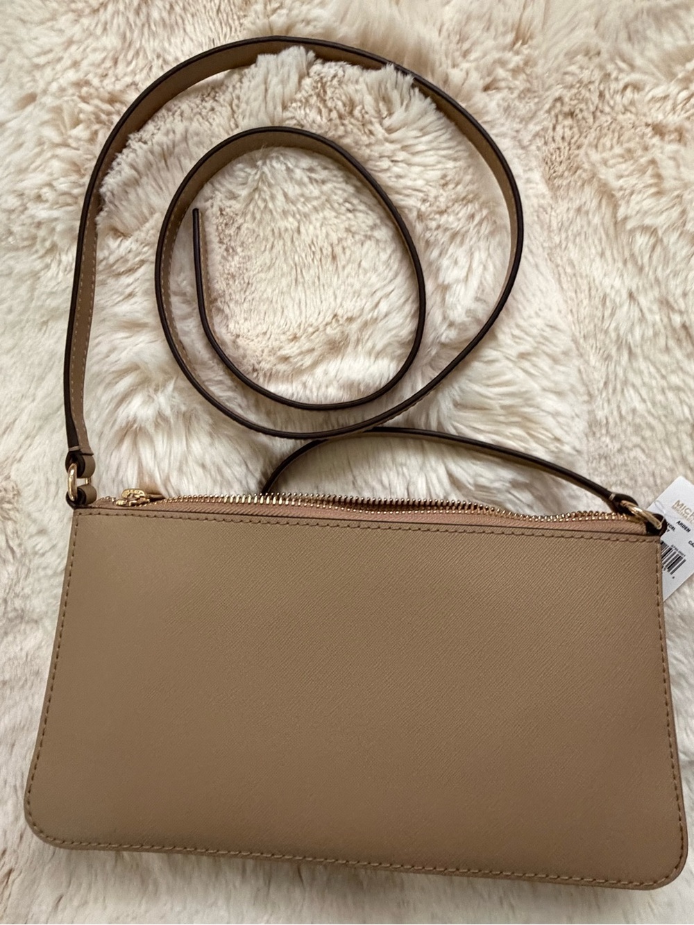 Michael Kors Taupe Saffiano Leather Shoulder Bag with Gold Hardware - Picture 4 of 11